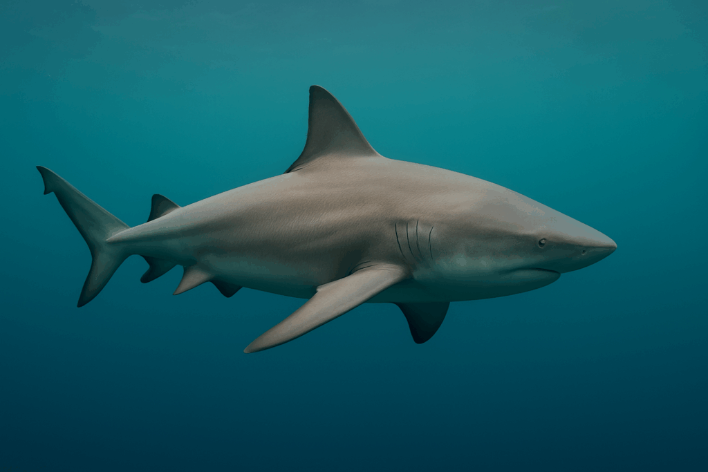 Bull Shark swimming in blue ocean South Africa